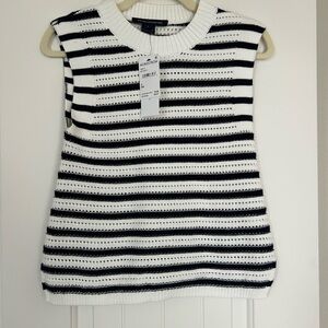 French Connection Navy and White Striped Sleeveless Sweater